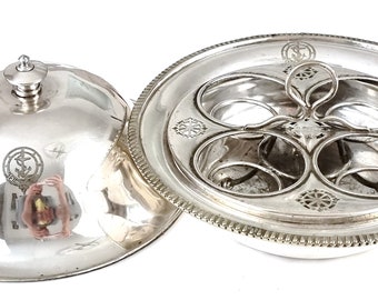 At Fault, Antique Egg Coddler, US Navy, Worn Silver Plate, Four Egg Holder, Naval Tableware, Fouled Anchor, Historical American, Decorative