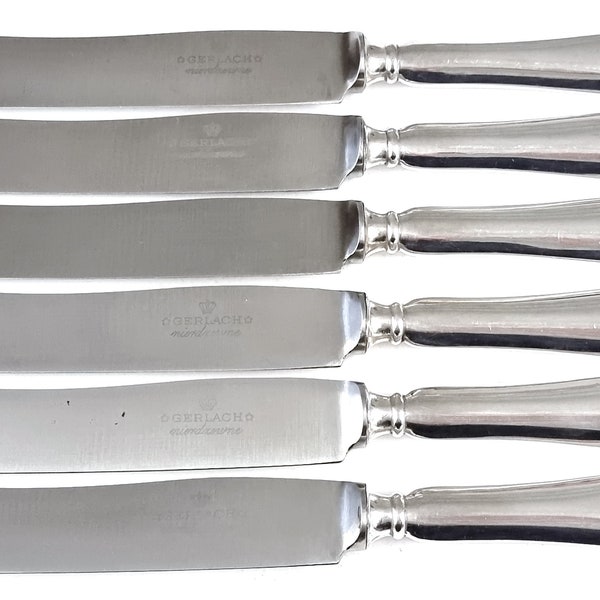 Vintage Polish Flatware, Set of Six Knives, 8 1/4 Inches, Steel and Silver Plate, Elegant Additions, European Cutlery, Gerlach Nierdzewne