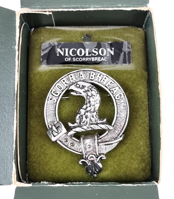 Vintage Boxed Brooch, Scottish Clan Crest, Silver… - image 5