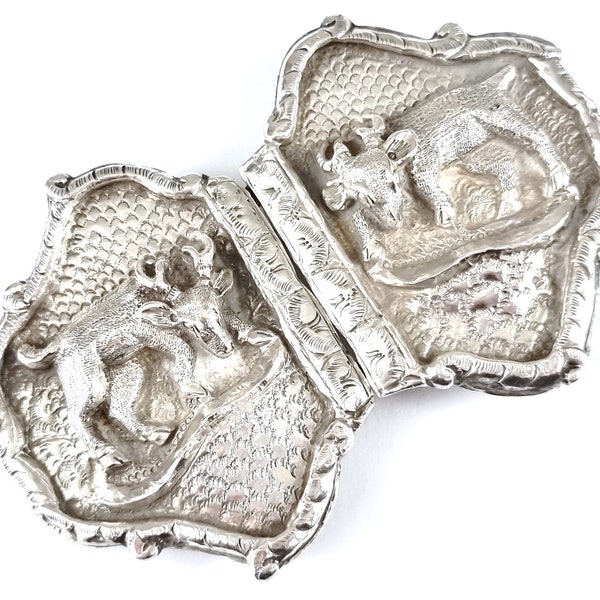 Anglo Indian, Boucle de ceinture, Métal blanc, Vaches sacrées, Boucle de ceinture de vache, Déclaration de mode, Argent indien, Accessoire unique, Boucle décorative