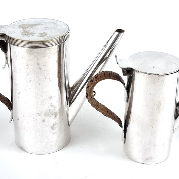 Distressed Look, Worn Silver Plate, Miniature Coffee Pots, Single Coffee, Dresser Style, Wicker Handles, Iconic Design, Cottage Chic, Decor