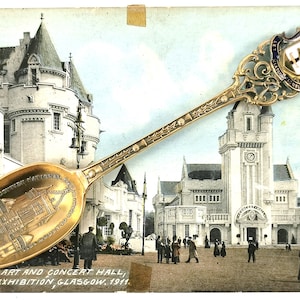 Historical Antique, Scottish Commemorative, Exhibition Postcard, 1911 Glasgow, Enameled Flatware, Carte postale d’époque, Éphéméride, Nation écossaise