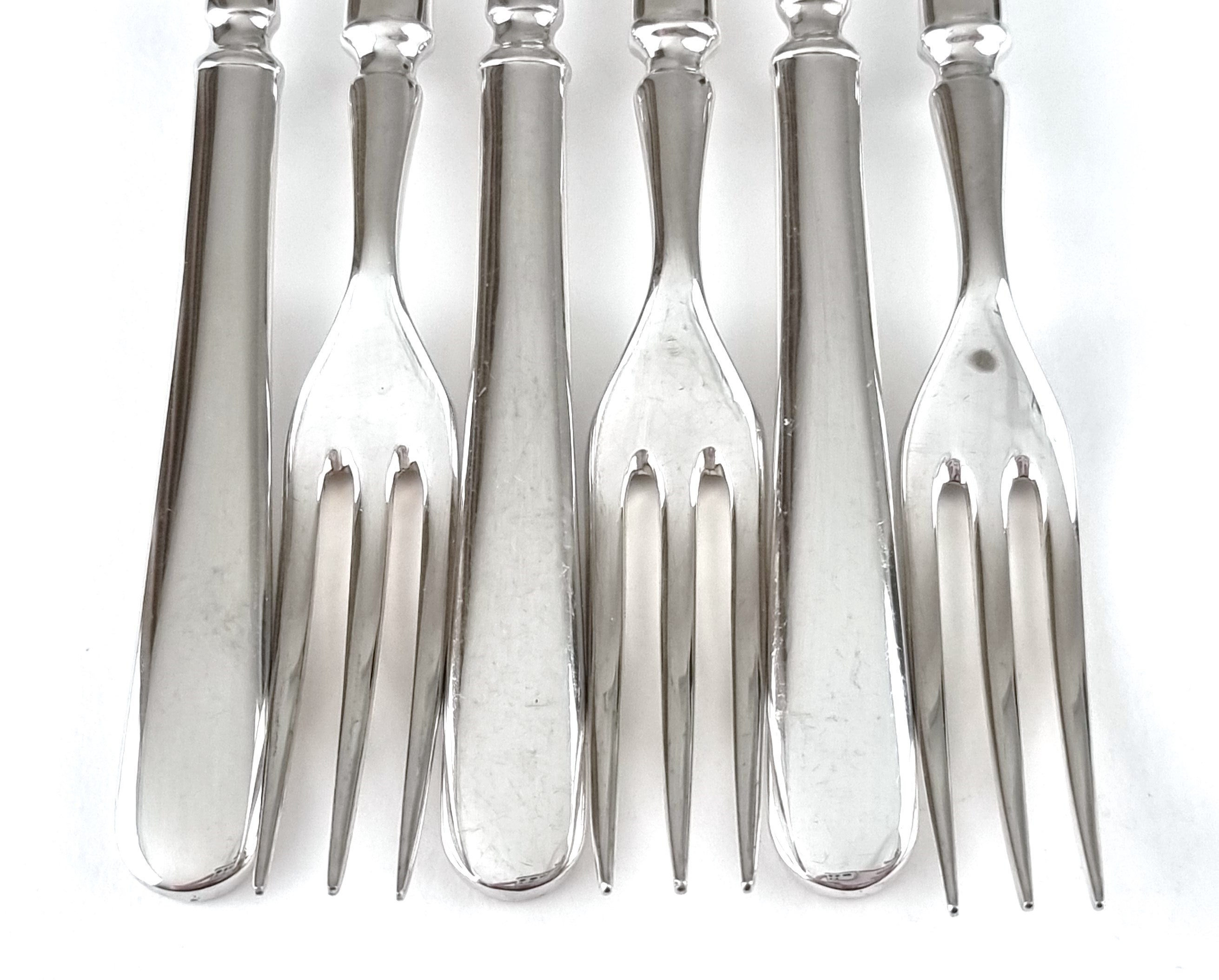 軍用、フォーク 6 本セット、シルバー プレート、6 5/8 インチ、1976