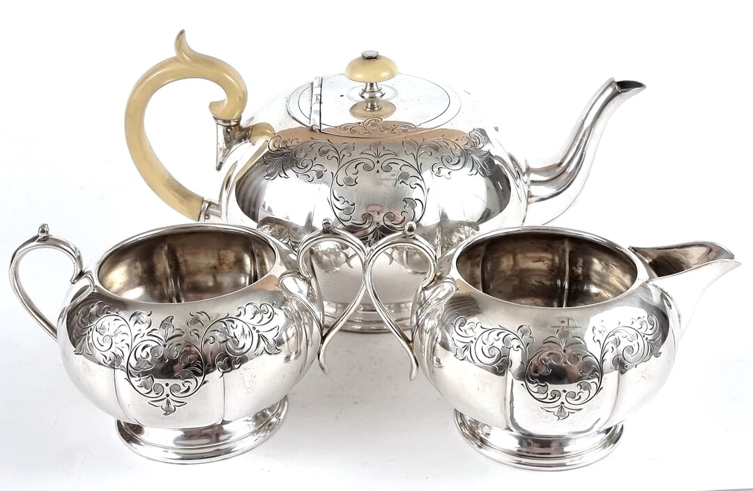 Unusual Tea Set, Silver Plate, Cooper Brothers, Floral Tableware, Three ...