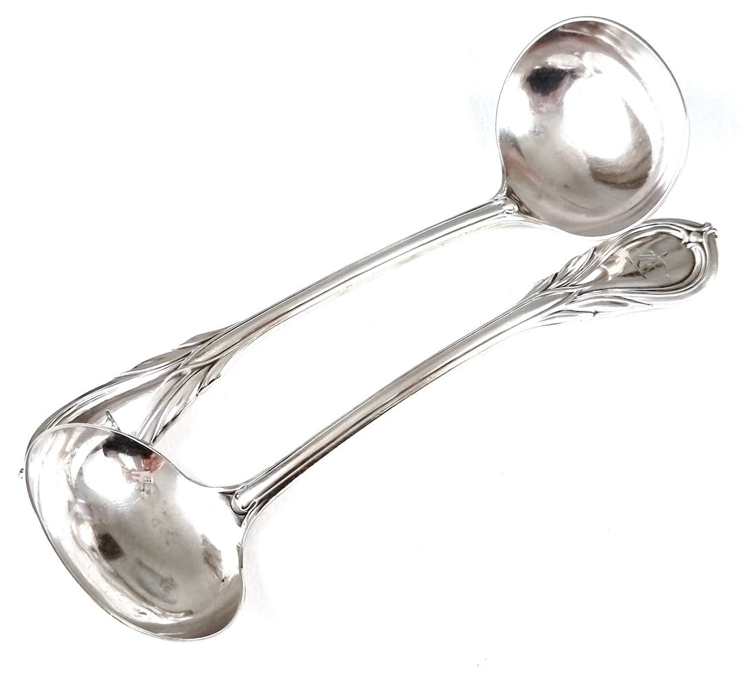 Two Antique Ladles, Sauce Ladles, Elkington Silver Plate, Armorial