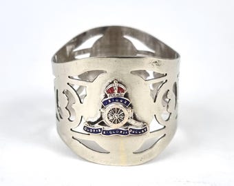 WORN Silberne Platte, Vintage Serviettenring, durchbohrtes Muster, Royal Artillery, Kiltemabzeichen, Angewandte Emailliert, Britische Armee, Historischer Look