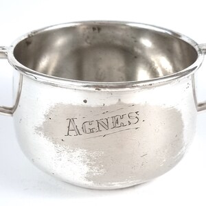 Distressed Look, Sugar Bowl, Handled Bowl, Worn Silver Plate, Engraved Agnes, Vintage Hotelware, Cafe Style, Afternoon Tea, Quirky Feature