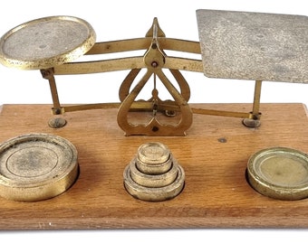 Vintage Postal Scales, Parcel Scales, 16 Ounces, Brass and Wood, Wooden Base, Post Office, Vintage Postal, Retro Feature, Home Decor, Unique