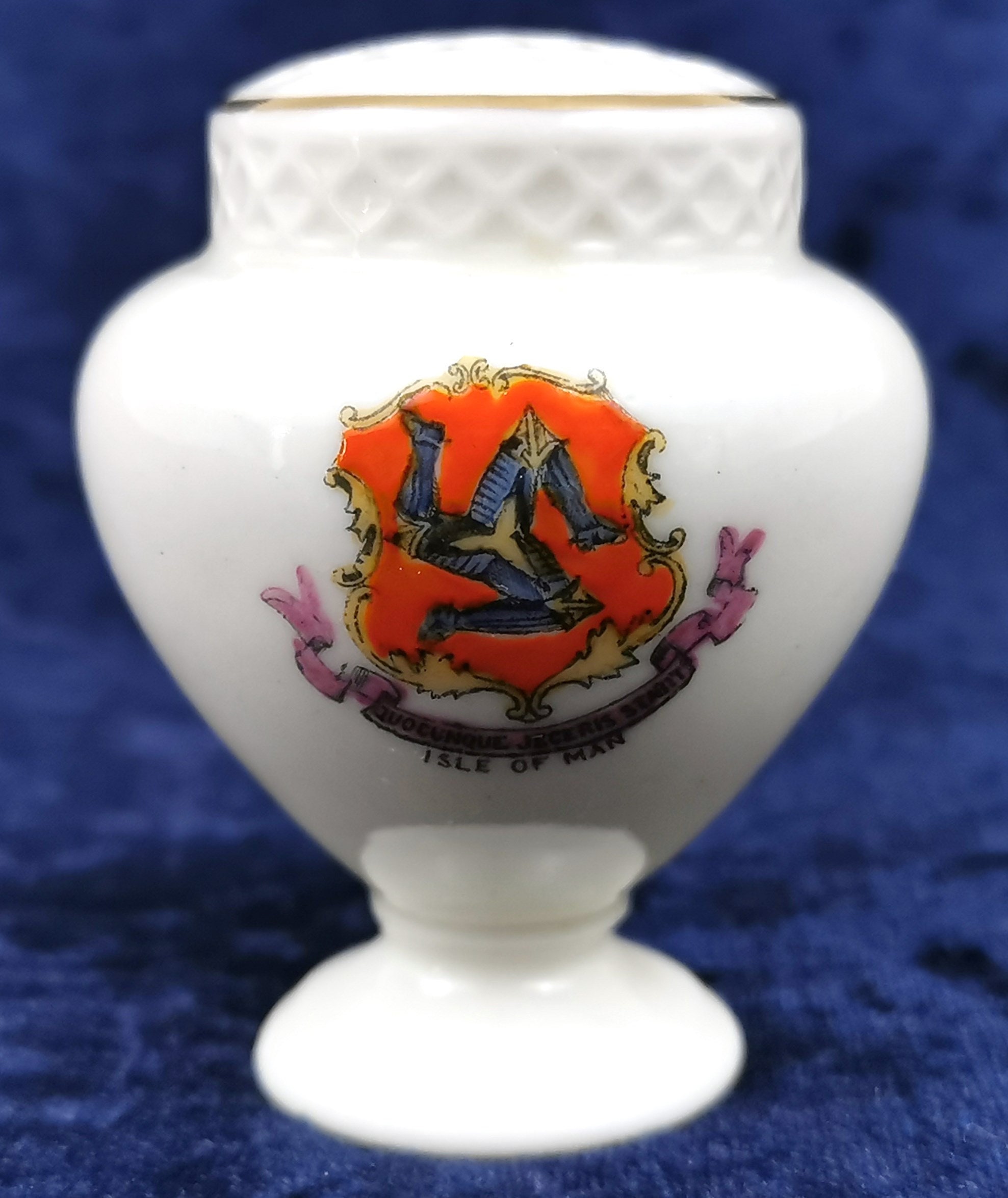 Vintage Souvenir China, Crested China, Shelley Model 147, Silver Rose Bowl Shape, Isle of Man, Manx Crest, Miniature China, Quirky Feature