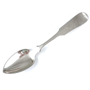 Mid 19th Century, Coin Silver, William W White, New York, 6 Inches Length, Silver Spoon, Owners Initials, Fiddle Pattern, American Silver