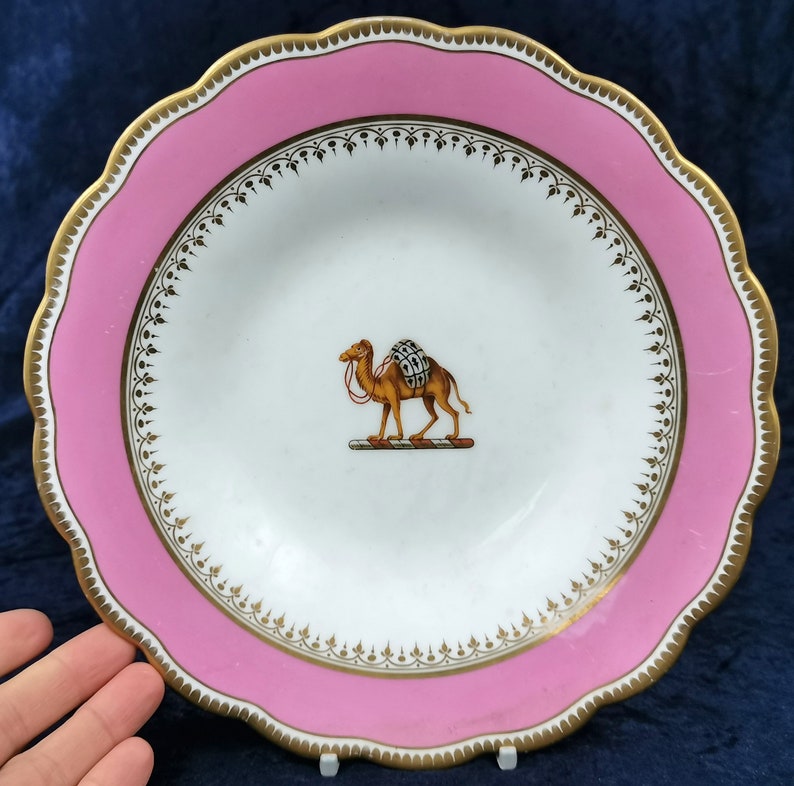 Compote Top Antique Cabinet Plate Decorative Antique Rare Camel Crest Camel Center 19th Century Pink and White Tazza Plate AT FAULT
