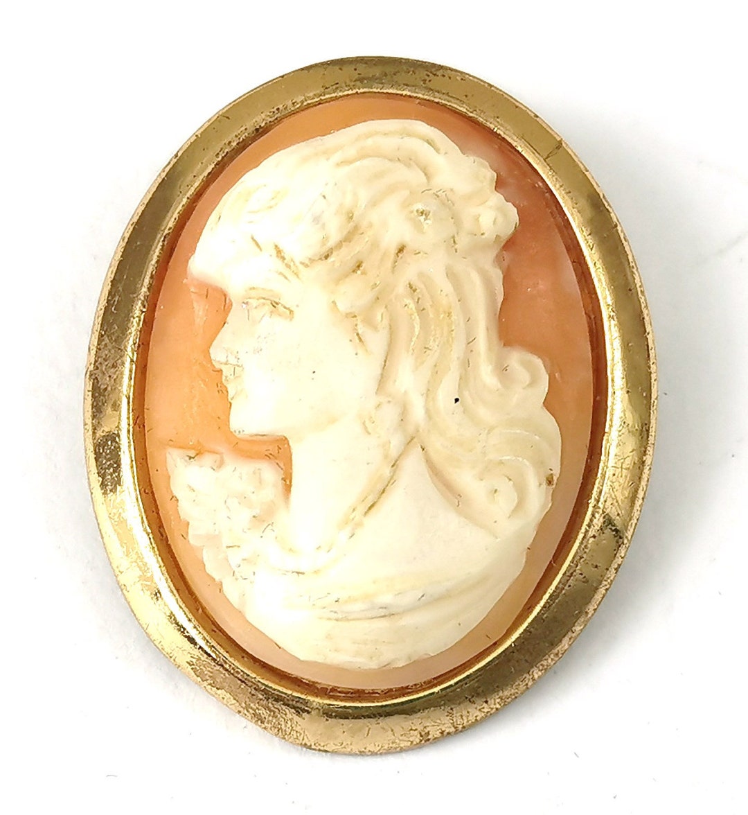 カメオ 女性の横顔 ブローチ ヴィンテージ カメオ、カメオ ブローチ、左向き、女性の横顔、20