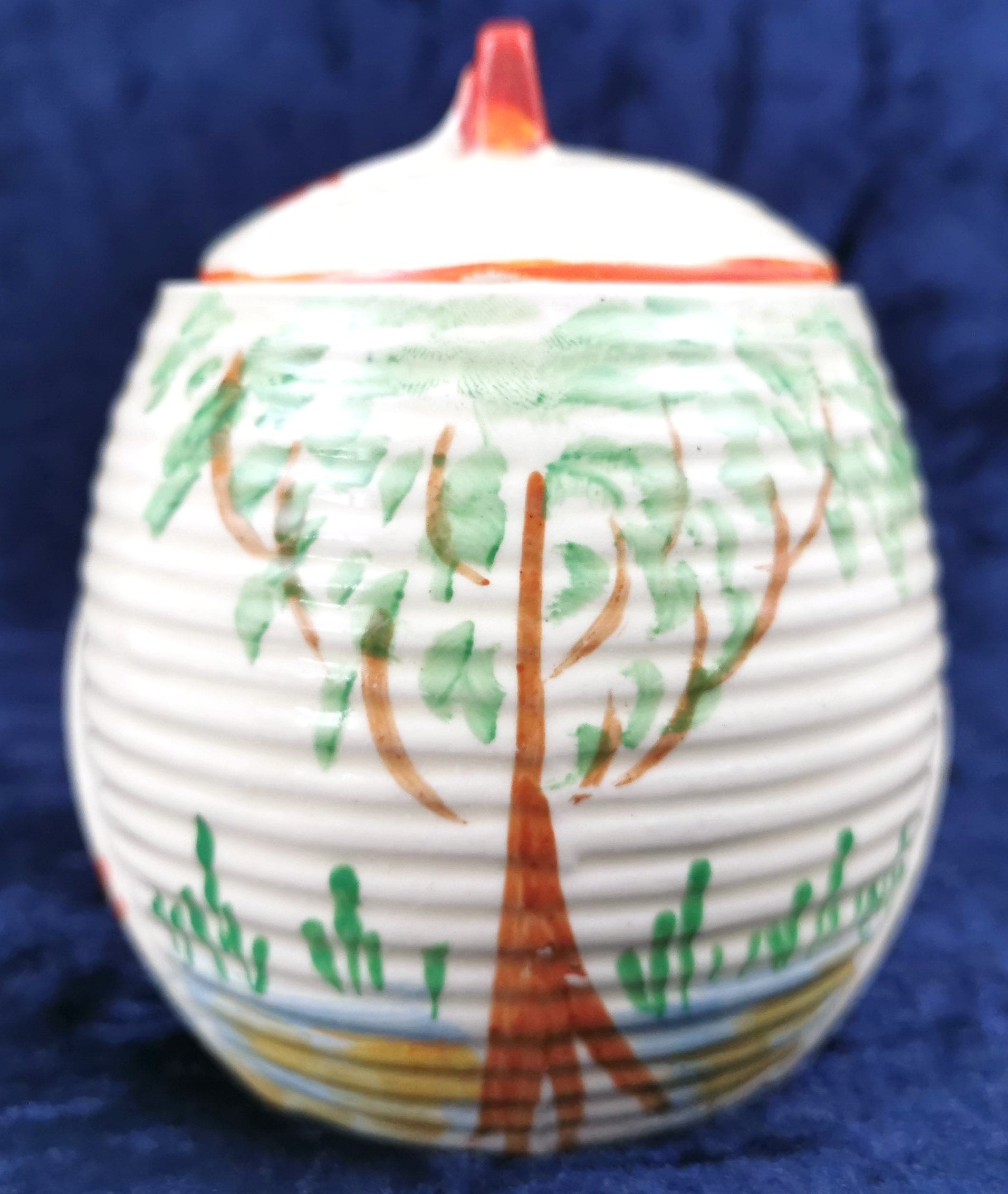 見事なヴィンテージ ハニーポット、アールデコ セラミック、風景画、手