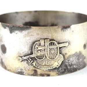 Great War Militaria, Distressed Metal, Worn Electroplate, France WWI, First World War, Napkin Ring, French 75mm Field, Table Decoration