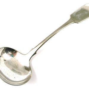Unusual Antique, Antique Ladle, Sauce Ladle, Small Soup, Worn Silver Plate, South American & General, Steamship Company, Fiddle Pattern