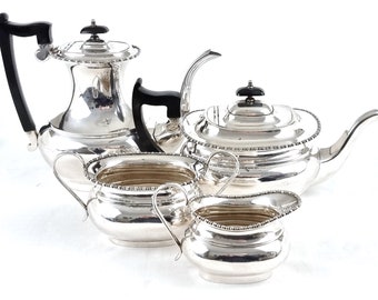 Vintage Four Piece Set, Tea and Coffee, Sugar and Creamer, Silver Plate, Elegant Shape, Georgian Form, Afternoon Tea, Tea and Coffee Pots