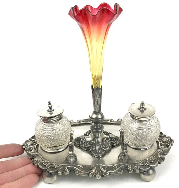 Stunning Antique Desk Inkwell Inkwell And Epergne Floral Etsy