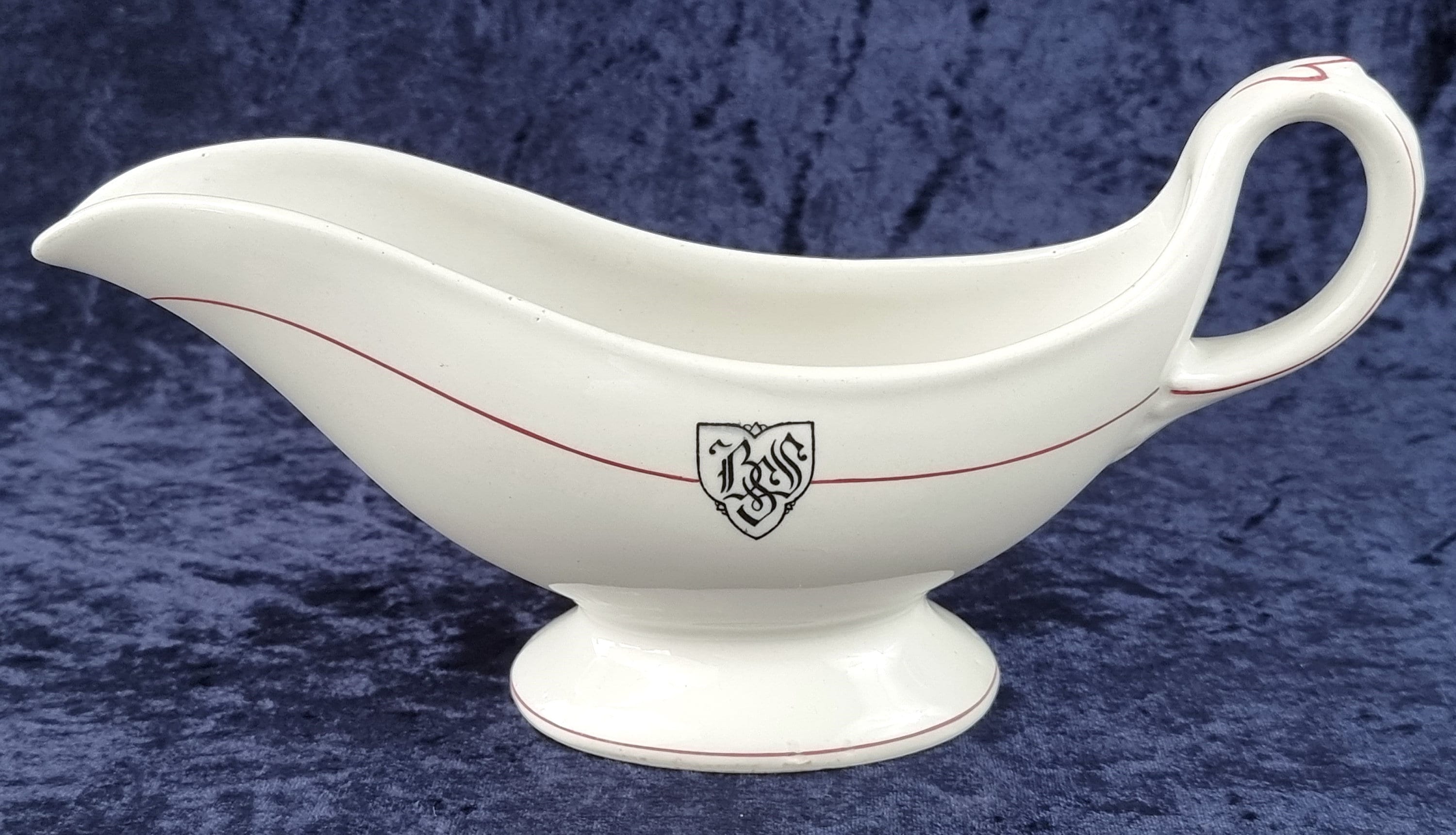 Historical Tableware, Gravy Boat, Sauce Boat, Bishop Strachan School, Red  and White, Canadian Interest, Grindley Hotel Ware, Cassidy's Ltd 