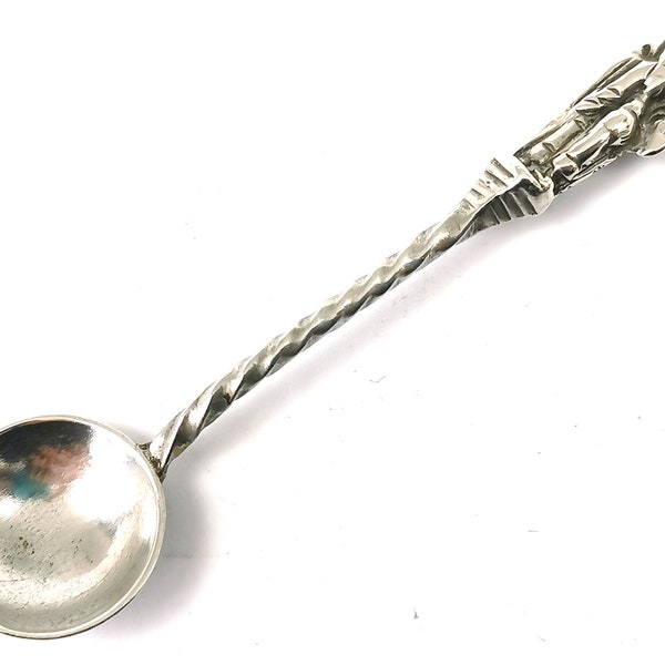Rare Antique Sterling, Salt Spoon, Cruet Spoon, Knight Figure, Twisted Handle, Martin Hall, Sheffield 1878, Sterling Silver Flatware, Unique