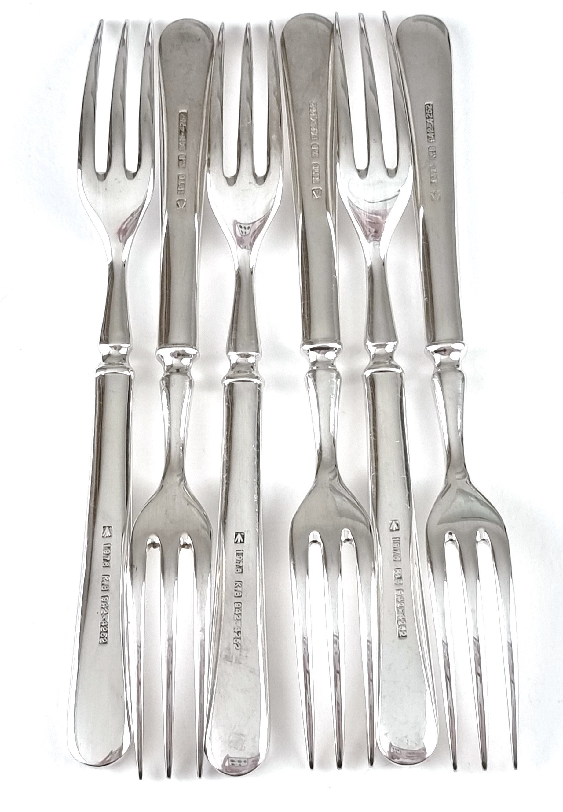 軍用、フォーク 6 本セット、シルバー プレート、6 5/8 インチ、1976