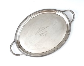 Antique Presentation, Handled Tray, Scratched Silver Plate, 17 1/4 Inches Length, Stonehouse Agricultural Show, Victorian Engraving, Oval