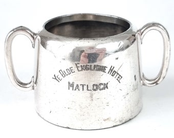 SMALL Sugar Bowl, Hotel Tableware, Bachelor Size, DISTRESSED Silver Plate, Walker & Hall, Ye Olde Englishe Hotel, Matlock Interest, Small