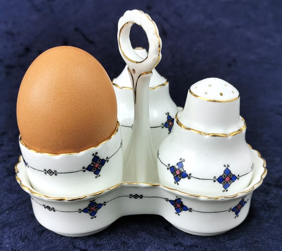 Vintage Cruet Set, Egg Cruet, Salt and Pepper, Egg Cup, Collingwood Bone  China, Art Deco, Blue Border, Single Egg, Elegant Breakfast, Unique 