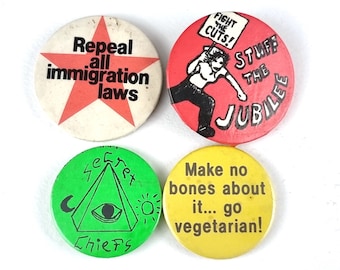 Job Lot, Vintage Badges, Political Theme, Stuff the Jubilee, Repeal Laws, Go Vegetarian, Colorful Badges, Pin Backs, Anarchy Theme, History