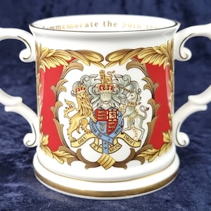 Beautiful Modern Loving Cup, Eximious China, 2002 Jubilee, Queen Elizabeth II, Royal Arms, Modern Collectable, Elegant Accent, Two Handled