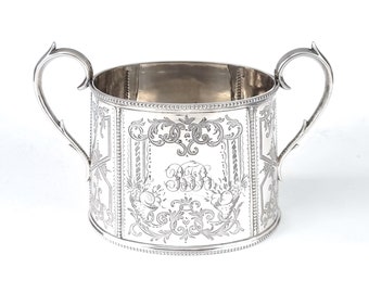 Beautiful Antique, Sugar Bowl, Victorian Silver Plate, Floral Scrolls, Owners' Initials, Bead Pattern, Table Addition, Display Bowl, Elegant