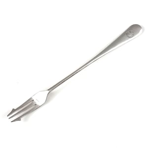 May include: A silver serving fork with a long handle and three prongs. The handle has a small, circular design at the top.