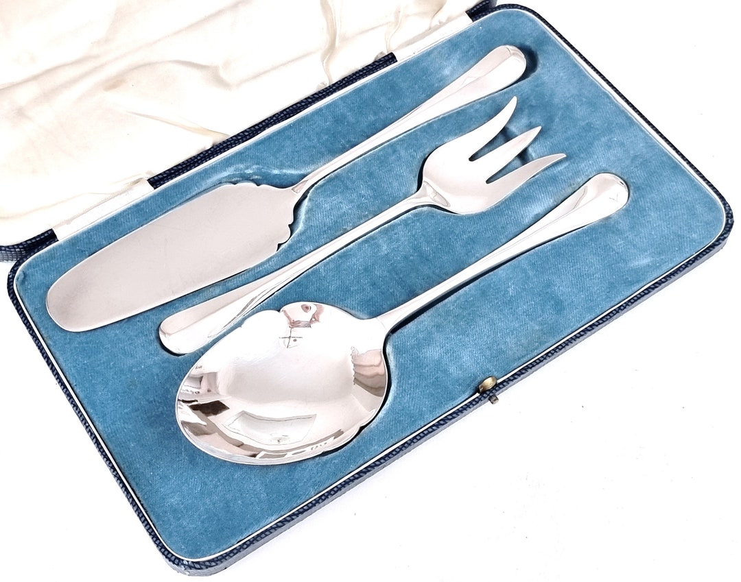 Vintage Serving Flatware, Cased Serving Set, Silver Plate, Fish Servers ...