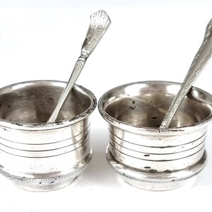 Distressed Look, Notable Ware, Pair of Salts, Open Salts, Salts with Spoons, Banded Lines, Floral Cruet Spoons, Table Additions, Victorian