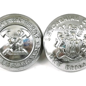 Vintage Memorabilia, Fire Brigade Buttons, Vintage Buttons, Stoke on Trent, Lancashire County, Fire Fighting, Period Costume, Decorative
