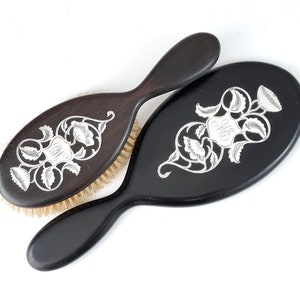 Mirror Issues, Hand Mirror and Brush, Ebonised Wood, Sterling Mounted, Floral Silver, Dresser Table, Vanity Items, Edwardian Home, Unique