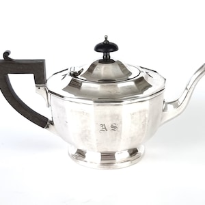 Antique Teapot, Silver Plate, Engraved A S, Ebonized Handle, Faceted Effect, Afternoon Tea, Maxfield & Sons, Serving Tableware, Decorative