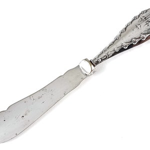Unique Antique Flatware, Butter Knife, Worn Silver Plate, Sterling Handle, Button Hook Handle, Antique Marriage, Mistletoe Garlands, 1912