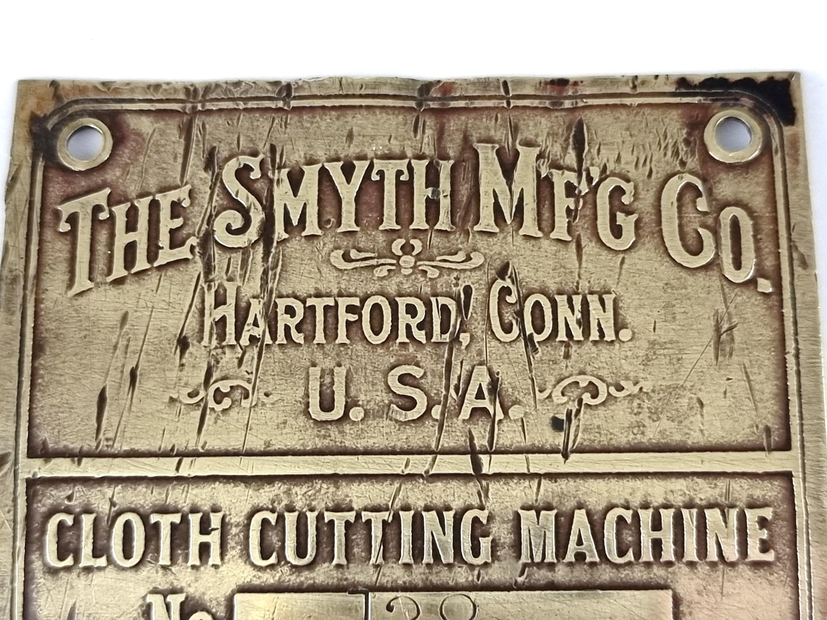 SMALL Antique, Name Plate, Brass Sign, the Smyth Mfg, Cloth 