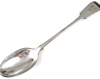 Distressed Look, Worn Silver Plate, LARGE Spoon, Basting Spoon, Stuffing Spoon, Engraved 1857, John Yates, Old English Fiddle, Victorian