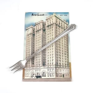 Vintage Hotelware, Manger Hotels, Cocktail Fork, Seafood Fork, Oneida Hotel Plate, 6 Inches Length, With Postcard, Historical Cutlery, Retro