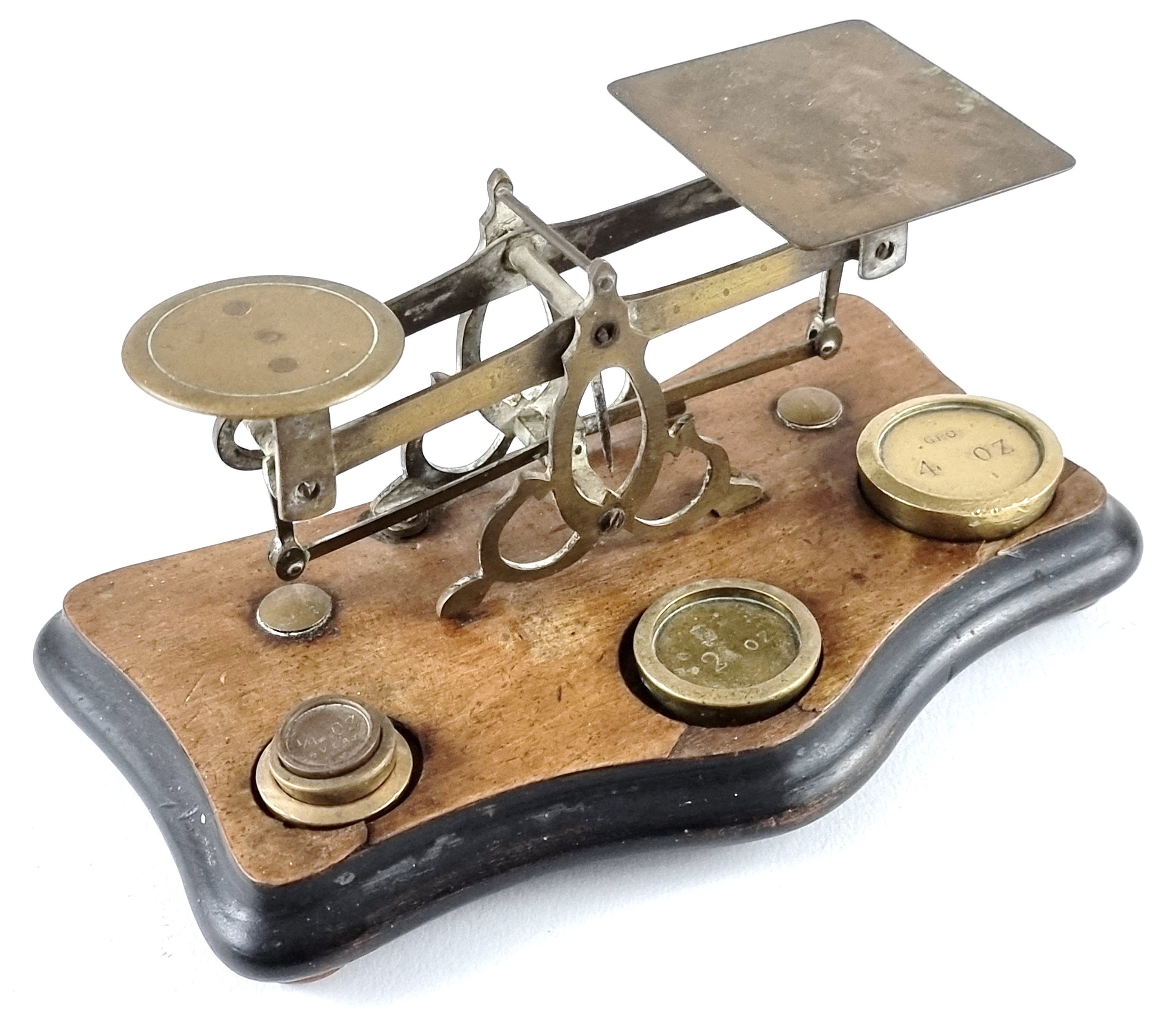LOVELY SET OF QUALITY ANTIQUE VICTORIAN LETTER AND POSTAL SCALES AND  WEIGHTS in Antique Scales