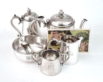 Distressed Look, Small Matched Tea Set, Silver Plate, Vintage Hotelware, Selsdon Park Hotel, Mappin & Webb, 1 Pint Teapot, Sugar Bowls, Jug