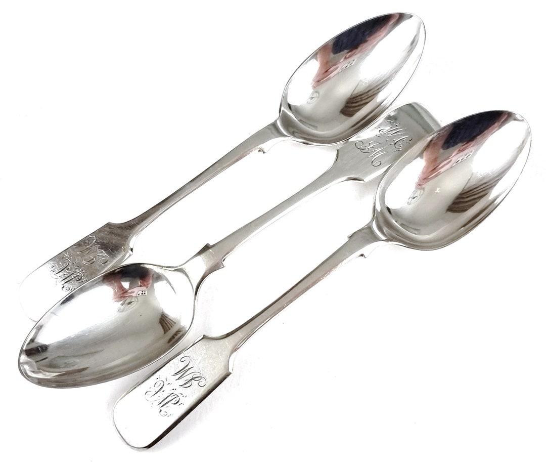 Victorian Flatware, Set of Three, Antique Teaspoons, Worn Silver Plate