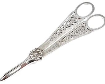 Antique Grape Scissors, Grape Shears, Elegant Flatware, Silver Plate, Pierced Handles, Floral Scrolls, Fruit Cutlery, Table Addition, Rare