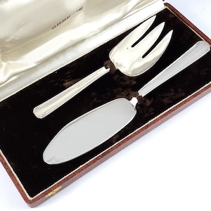 Posate francesi vintage, posate incassate, coppia di server di pesce, Orbrille Mark, J Brille, Art Deco, utensili grandi, elegante set di posate, raro