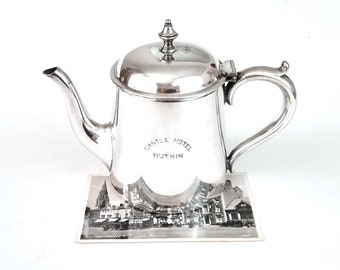 WORN Inside, Antique Teapot, Hotelware Teapot, Elkington Silver Plate, Castle Hotel Ruthin, Art Deco, Afternoon Tea, Historical Tableware