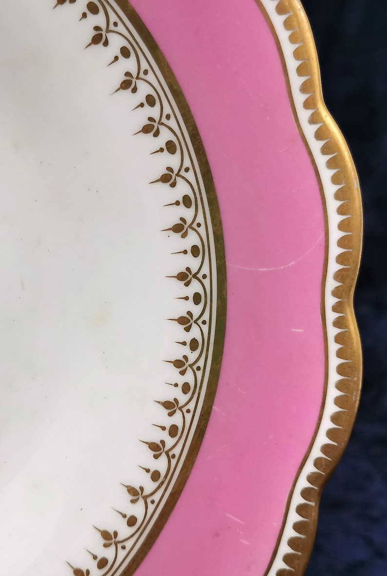 Compote Top Antique Cabinet Plate Decorative Antique Rare Camel Crest Camel Center 19th Century Pink and White Tazza Plate AT FAULT