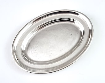 SMALL Oval Dish, Vintage Hotelware, Royal Hotel Guernsey, Scratched Silver Plate, Mappin & Webb, 8 1/4 Inches Length, Oval Stand, Decorative