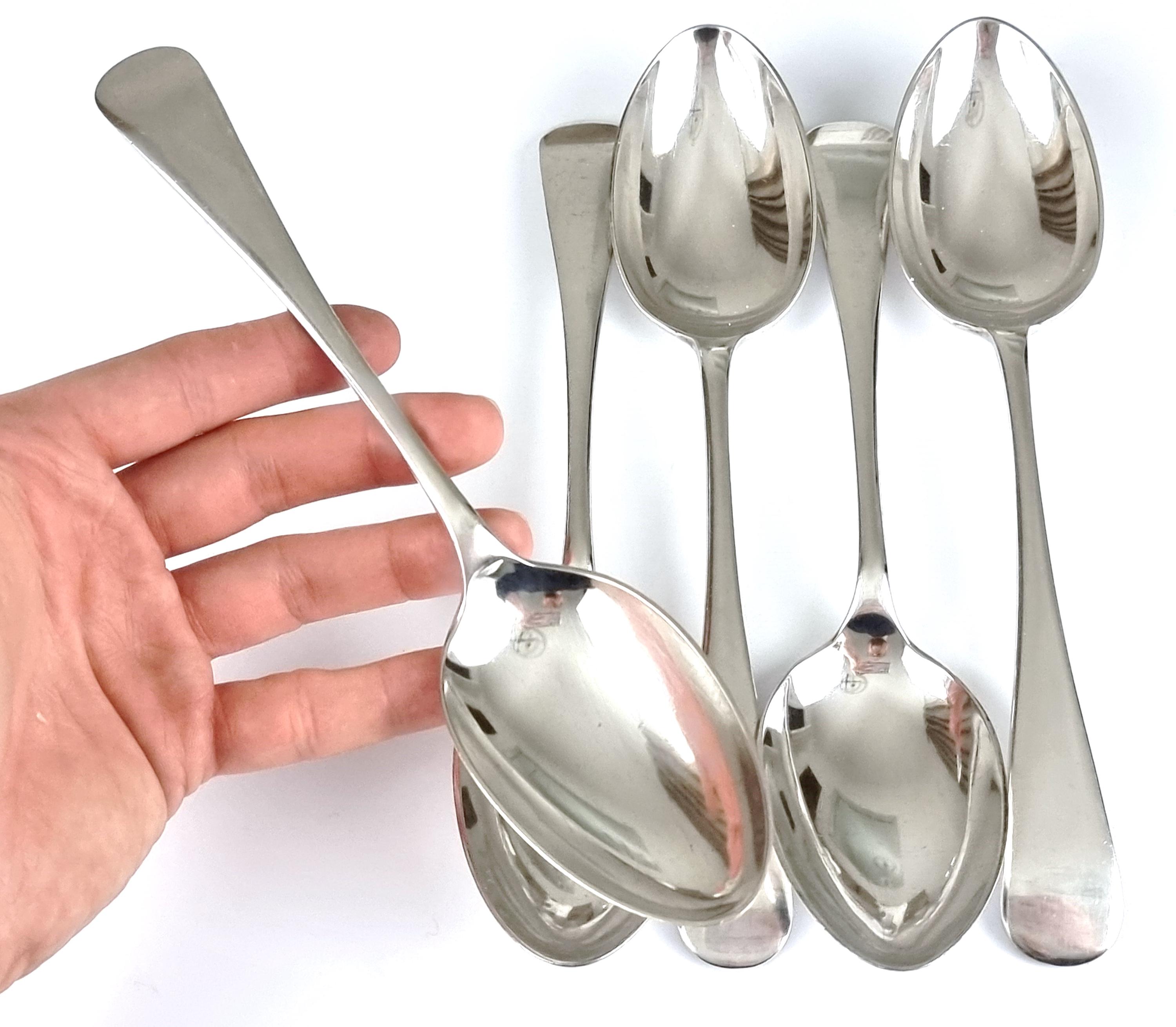 Set of Five, Table Spoons, Serving Spoons, Silver Plate, 8 7/8