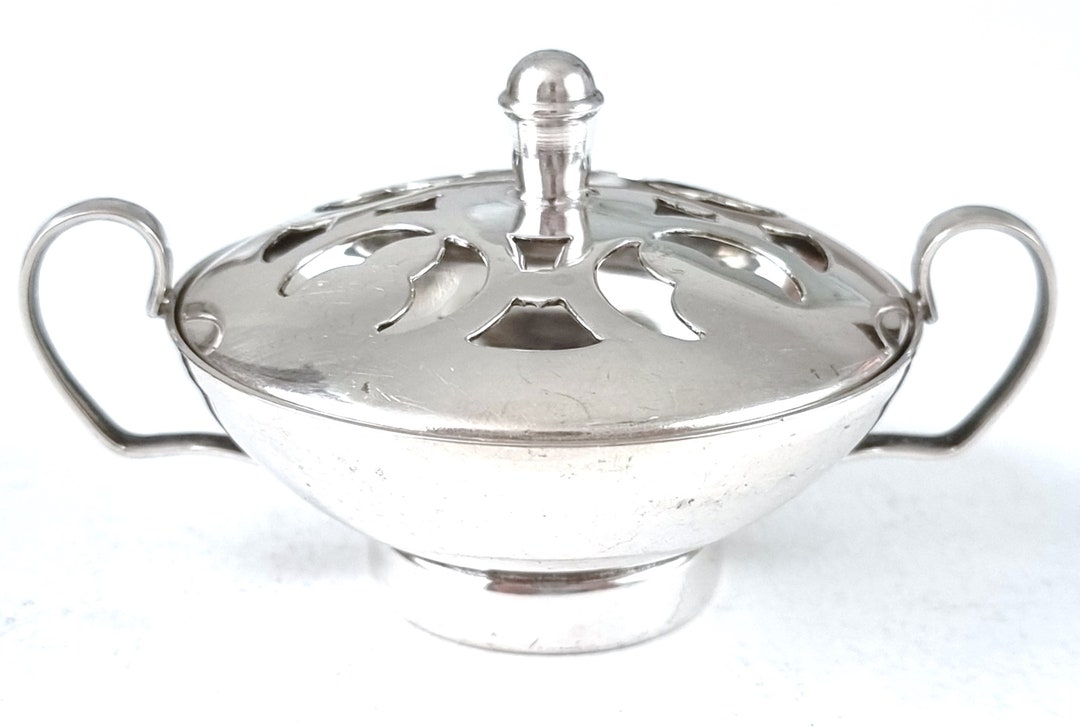 Miniature Vintage, Miniature Pot Pourri Pot, Silver Plate, Pierced Top